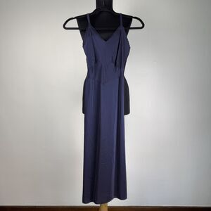 Vintage 1950s Seamprufe Navy Blue Rayon Slip Dress 32 Scallop Trim Lingerie